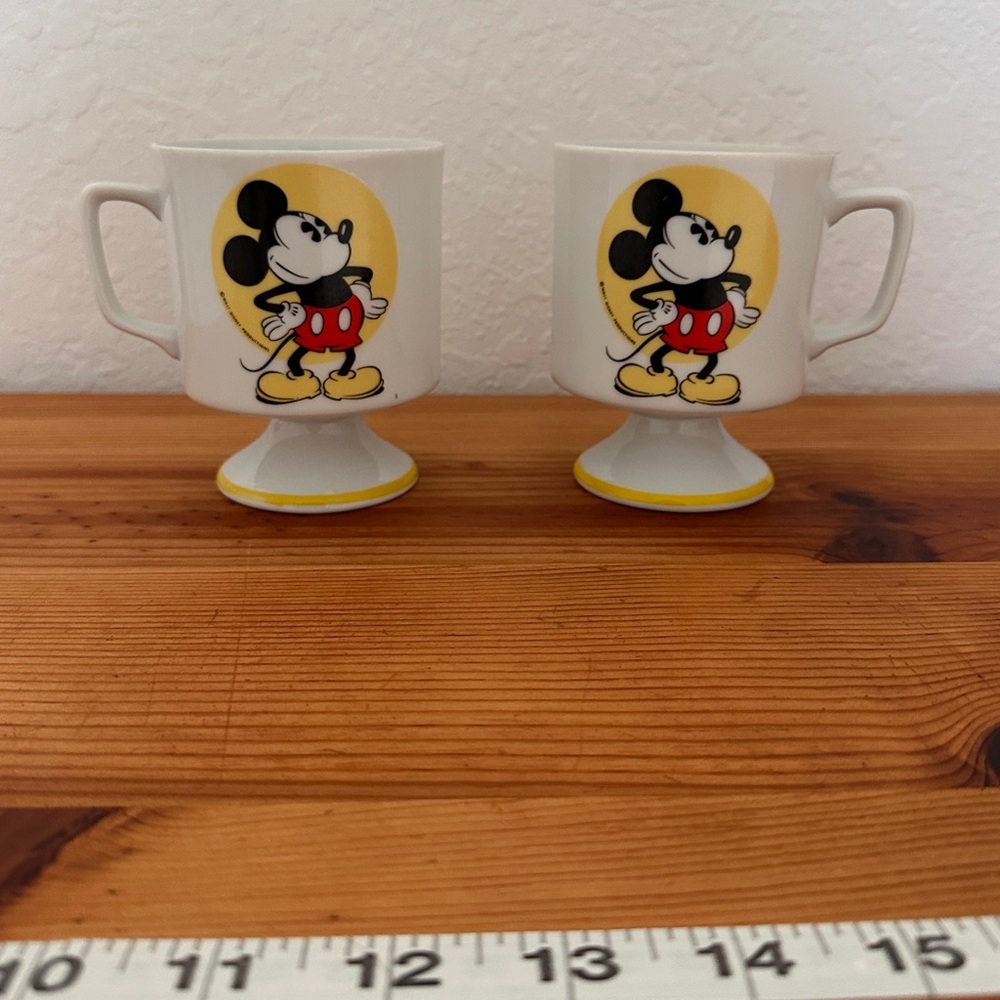 Disney Mickey Mouse White and Yellow Pedestal Mugs